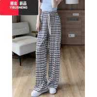 YIBUSHENG欧货格子裤子女季高腰显瘦直筒垂感休闲裤薄款百搭冰丝阔腿长裤