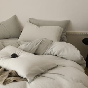 软糯双层纱床上四件套a类母婴级100纯棉被套床单日式简约用品