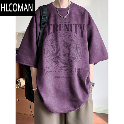 HLCOMAN美式潮牌烧花短袖t恤男女2025新款夏痞帅半袖绒半袖