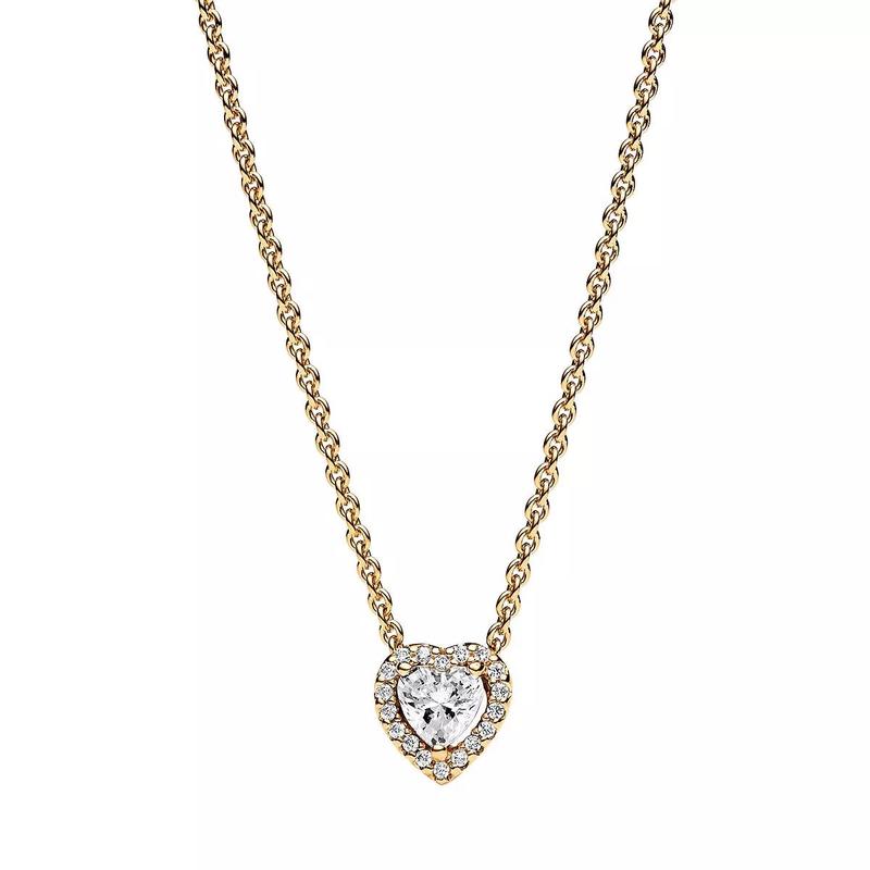 Pandora女士K金镀金锆石心形项链时尚优雅锁骨链饰品
