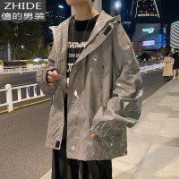SUNTEK反光工装外套男秋冬潮牌百搭韩版潮流大码宽松连帽运动夹克夹克