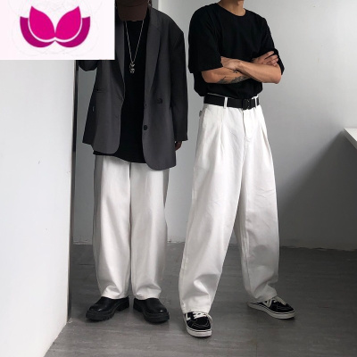 七斓oversize日系港风高腰宽松ins复古慵懒休闲直筒阔腿牛仔拖地裤男