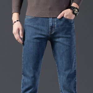 金盾(KIN DON)男士浅色牛仔裤男秋冬厚款商务休闲长裤宽松直筒冬天男裤弹力裤子