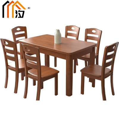 汐餐桌椅海棠色一桌六椅套