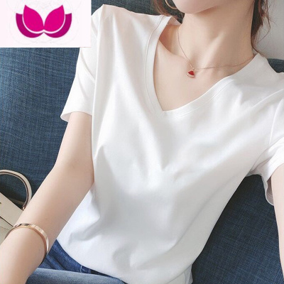 七斓V领短袖t恤女夏季2023年新款小众设计感chic复古港味潮牌上衣