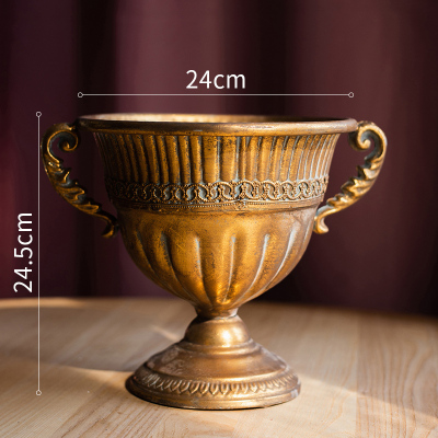 美帮汇古典高脚杯花器 花瓶花翁花盆复古欧式铁艺插花器皿金色烛台 13号金色
