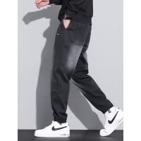 仿牛立体松紧腰运动裤休闲男新款宽松版型系带束脚百搭简约哈伦裤