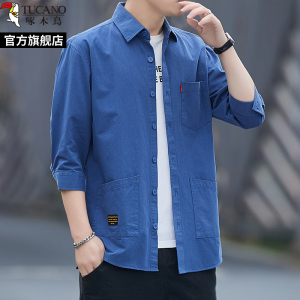 啄木鸟纯棉衬衫男士长袖2025新款春秋休闲衬衣工装外套潮寸衫