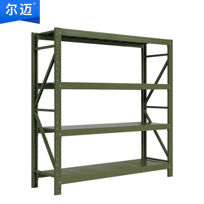 尔迈 仓储货架置物架货物展示架超市仓库钢制金属重型货架 200*200*60cm 500kg/层 军绿色