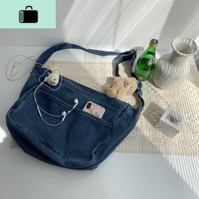 网红新款复古牛仔包日系百搭斜挎差包原宿帆布单肩上课包男女NEW LAKE女斜挎包