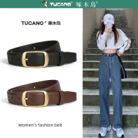 啄木鸟女士皮带2025新款真皮针扣时尚百搭潮配牛仔裤腰带装饰牛皮