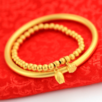 网红直播传承手镯两世欢莲蓬手链 三生三世5mm古法手镯女饰品复古送女朋友老婆情人节七夕生日礼物