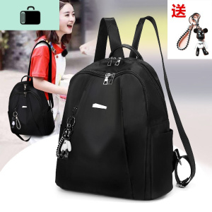 牛津布双肩包女韩版2019新款时尚百搭帆布休闲女包旅行大容量背包NEW LAKE 黑色 黑色