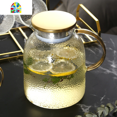 北欧轻奢冷水凉水壶玻璃可高温家用开水杯家用套装客厅大容量储水 FENGHOU 绿色大号不锈钢托盘40*24