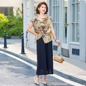 206年女装新款中老年两件套衣服时尚简约夏季妈妈装50-60岁夏款女