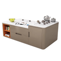 戴劲 岩板茶几客厅茶台烧水壶一体桌家用泡茶台办公室茶桌 1.5米卡其色配壶