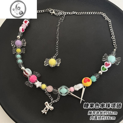 JiMi多巴胺手链女2023新款儿童项链彩色糖果颈链甜辣小众锁骨链配饰品