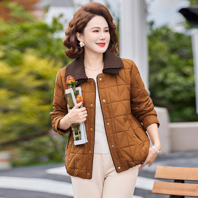 中老年妈妈装翻领外套女洋气春装40-60岁短款薄款棉服女大码宽松