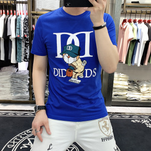 短袖T恤男圆领潮牌ins印花卡通夏季丝光棉体恤男上衣修身几何图案