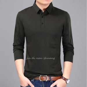 迪鲁奥(DILUAO)授权店铺2019年秋季冬新款长袖T恤男衬衫领常规商务男装上衣打底衫纯色棉中年衣服