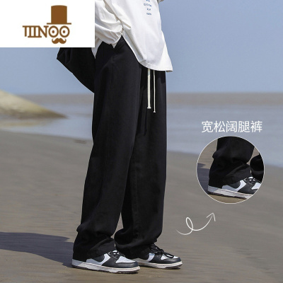 YANXU日系休闲裤男款夏季薄款潮牌宽松直筒黑色工装阔腿长裤子