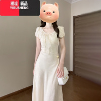 YIBUSHENG法式气质连衣裙子女2024新款高端精致提花收腰简单大方显瘦长裙