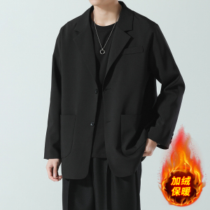 啄木鸟黑色高级感西装外套男士秋冬季宽松休闲礼服小西服伴郎服K