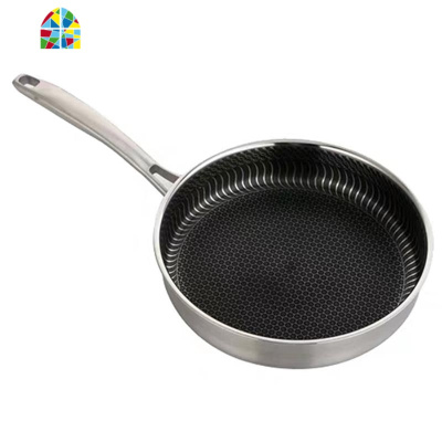 304不锈钢平底锅煎锅双面锅无涂层不生锈少油烟烙饼锅牛排锅 FENGHOU 外径28CM加厚款全面屏(带盖)