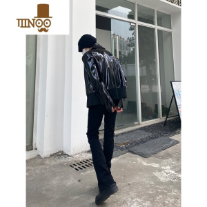 YANXUDUFGDC微喇叭修身显瘦黑色微弹毛边牛仔裤男高街ins潮牌休闲长裤