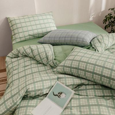 美帮汇床上四件套全棉全棉套件床单三件套北欧简约浅忆冰霜绿