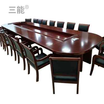 三能 办公家具 油漆会议桌实木贴皮大型会议长桌其他木质办公桌现代中式风格椭圆形会议桌
