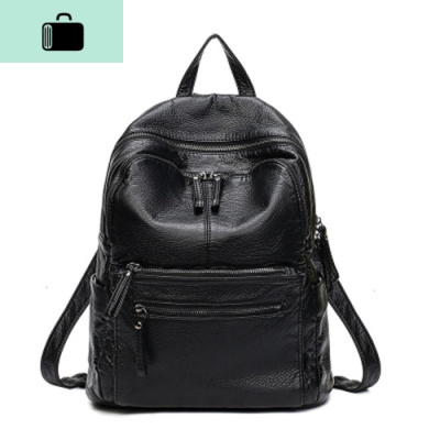 双肩包女2020新款韩版潮大容量学生书包休闲背包女旅行包百搭包包NEW LAKE 黑色