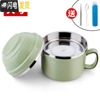 三维工匠304不锈钢学生保温饭盒碗带盖上班族简约圆形成人便当盒便携饭缸 2400北欧绿+餐具(碗身1200