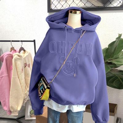 (JIAMEN)新品直营-户外运动2020秋冬新款加厚加绒长袖卫衣时尚女宽松韩版chic连帽卡通外套女