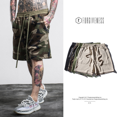 【硬汉风格】FGS2018春夏男休闲裤欧美FOG迷彩拉链宽松男式休闲裤短裤男