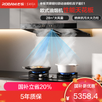 老板(Robam)抽油烟机欧式顶吸烟灶联动双腔变频28大吸力吸油烟机灶具家用燃气灶易清洁E1烟灶 E1+57BX 天然气