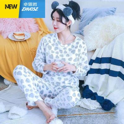 女士法兰绒睡衣中年开衫套装秋冬季加绒加厚家居服女睡袍卓思哲