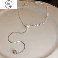 JiMi珍珠三角碎银抽拉式流苏项链简约冷淡风时尚锁骨链个性高级感项饰