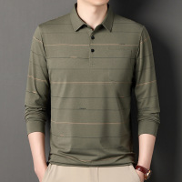 秋季男士长袖T恤百搭polo衫条纹日常商务翻领长袖透气T恤