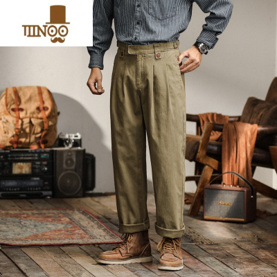 YANXU美式复古廓尔格裤子男高腰直筒宽松那不勒斯休闲长裤库尔喀军裤潮