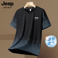 吉普冰丝速干短袖T恤男士夏季2025新款宽松圆领大码爸爸体恤上衣