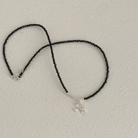 s925纯银黑尖晶蝴蝶结吊坠项链高级感轻奢小众叠戴毛衣链配饰送女朋友老婆情人节七夕生日礼物