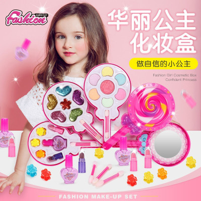 SooGree儿童化妆品过家家玩具安全彩妆化妆盒节日生日口红眉笔指甲油4层棒棒糖化妆盒（电商版）