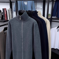 新款冬秋季简约时尚纯立领针织开衫可当外套宽松百搭毛衫