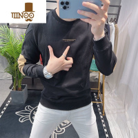 YANXU圆领休闲潮流时尚百搭上衣服欧洲站加绒加厚款拼接卫衣男个性