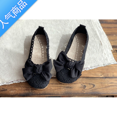 SUNTEK夏季文艺女鞋网面透气凉鞋舒适平底可爱蝴蝶结瓢鞋学生鞋女款女鞋