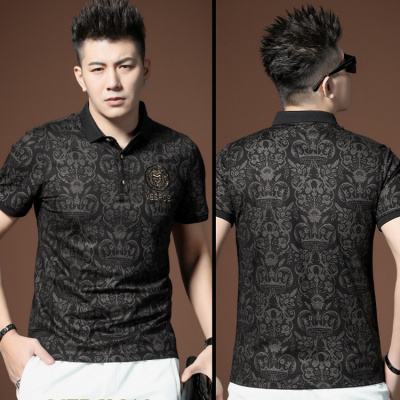 夏季新款烫金印花polo衫男衣服修身潮流ins翻领体恤男短袖T恤