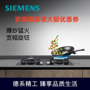 西门子ER8KJF23MP燃气灶天然气灶5.0kW大火力双灶灶具台嵌两用灶台 钢化玻璃面板猛火高效蒸饭柜