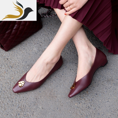 鹿与奈良女鞋船鞋平底鞋真皮欧美金属扣气质韩版显瘦时尚红单鞋