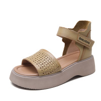 头层牛皮松糕厚底罗马凉鞋2025夏季新款外穿时尚百搭鱼嘴镂空凉鞋